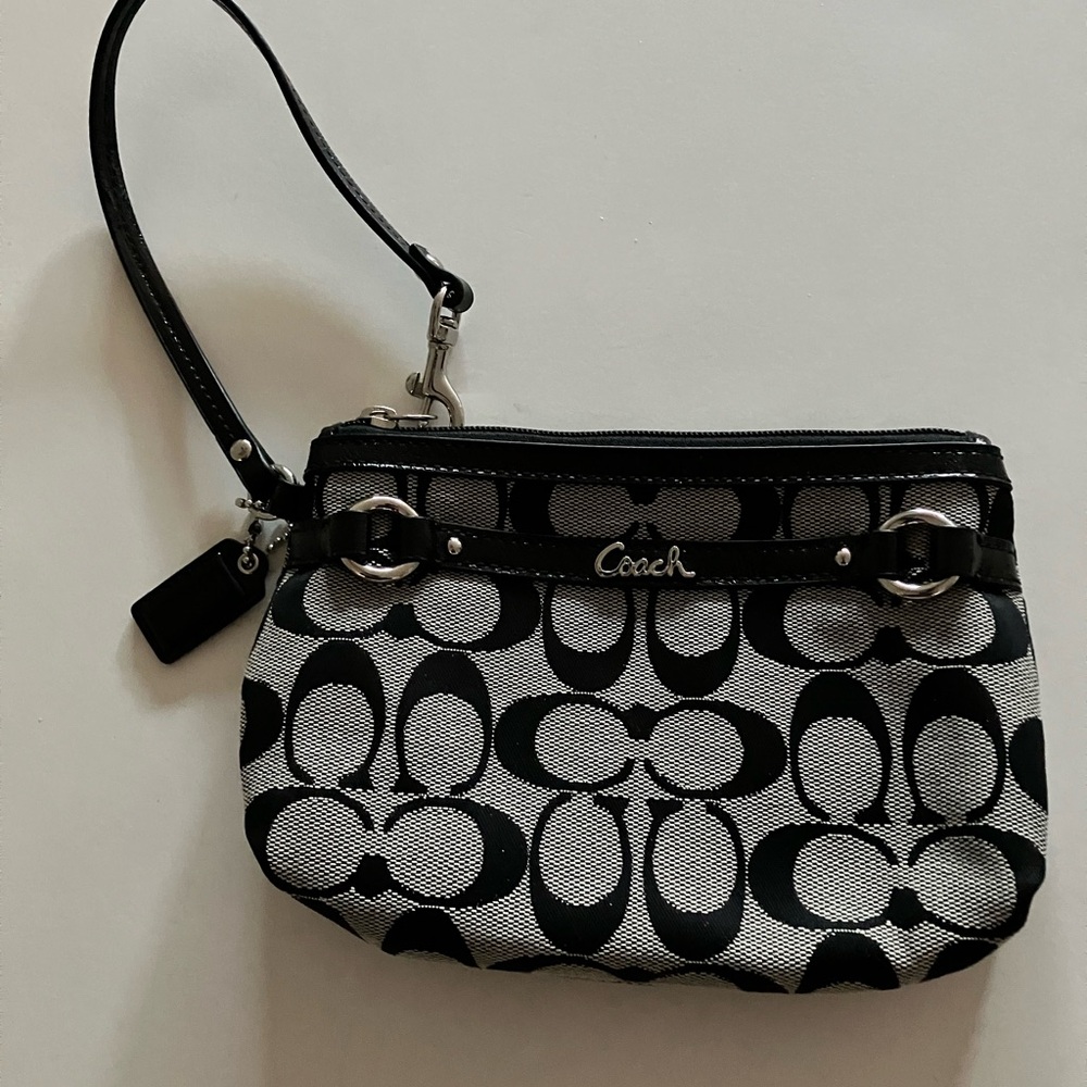Coach Black & Gray Signature Wristlet - Coach Logo Hardware